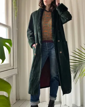 80s Green Shearling Suede Coat | M-L