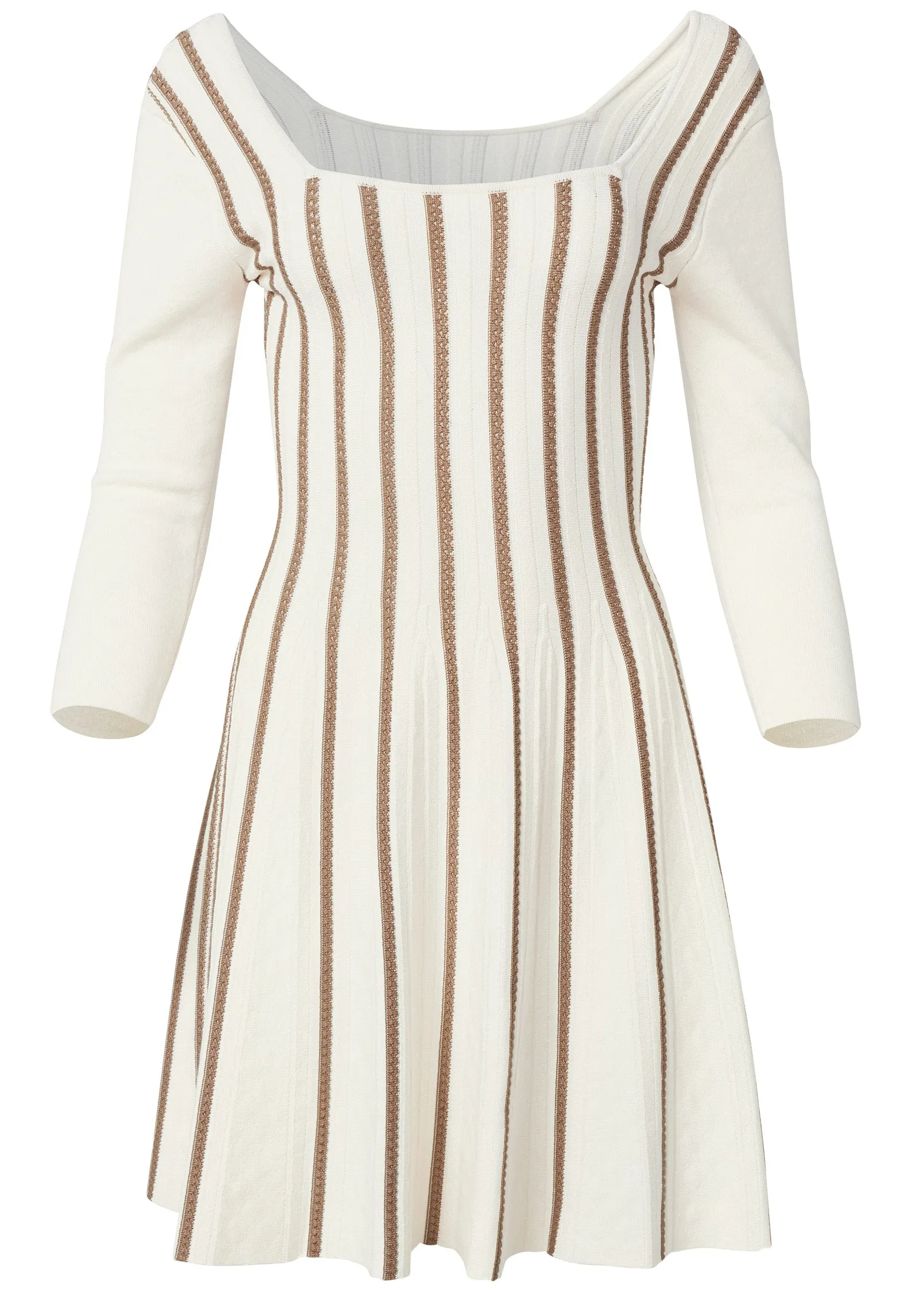 A-Line Sweater Dress  - White & Brown