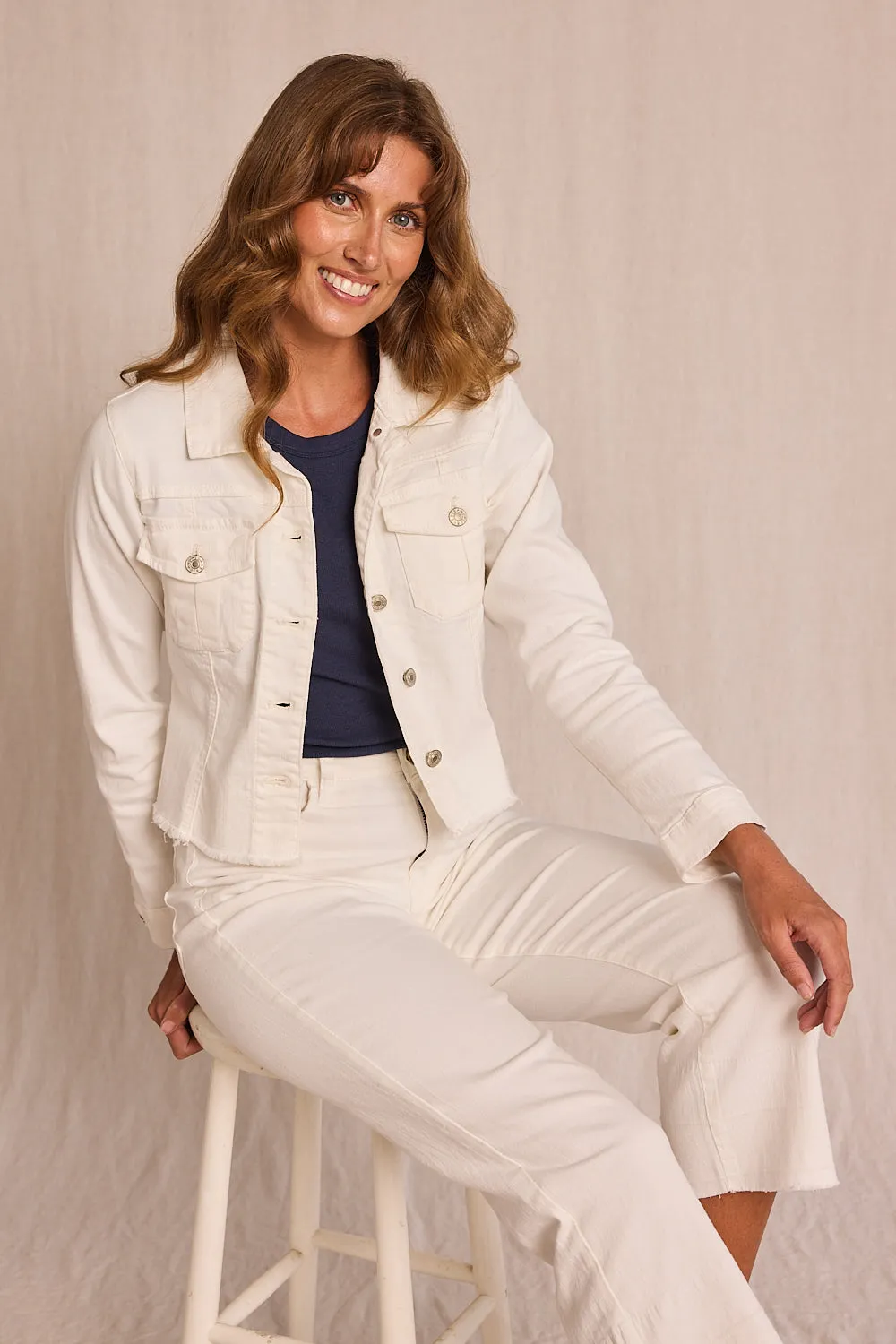 Adrift Cropped Denim Jacket in White