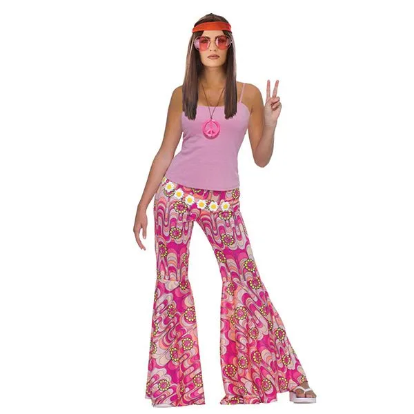 Adult Flower Power Bell Bottom Hippie Flare Pants