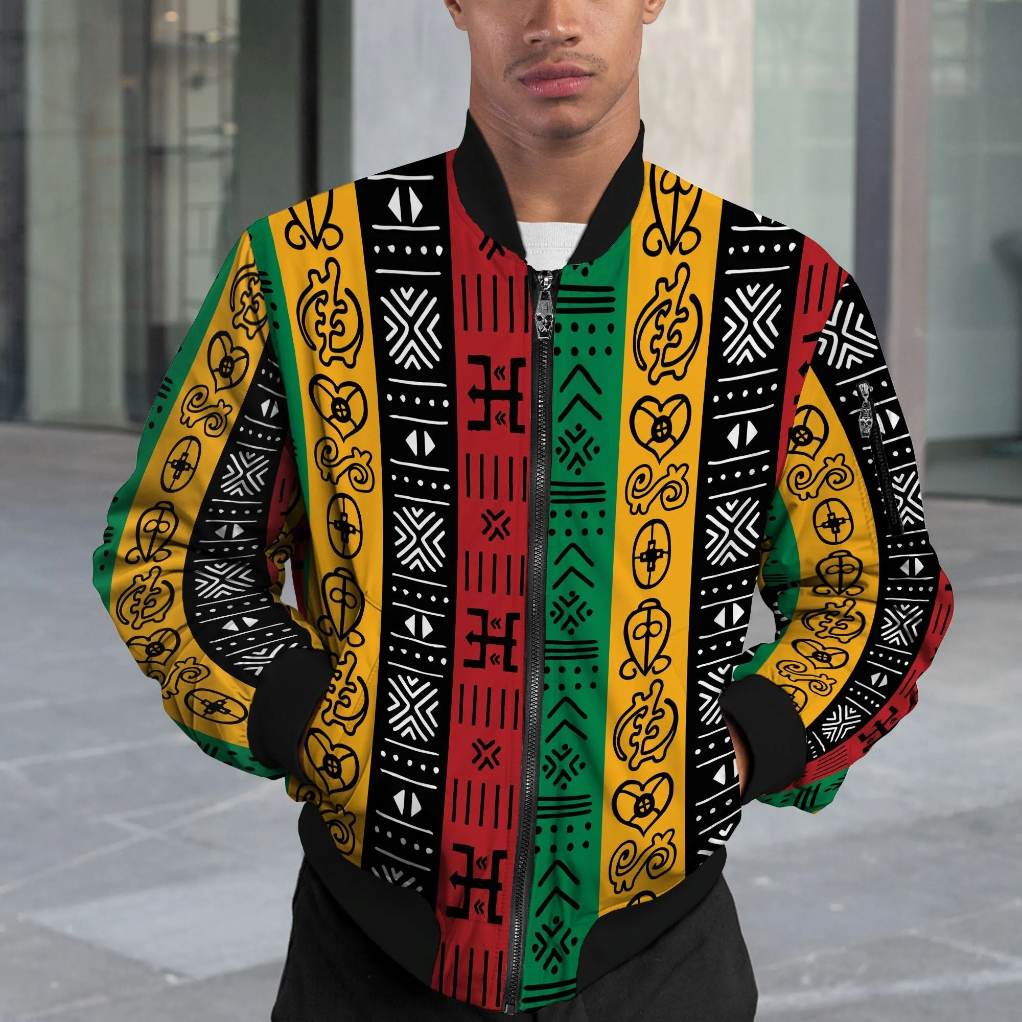 African Symbols in Pan-African Colors Bomber Jacket