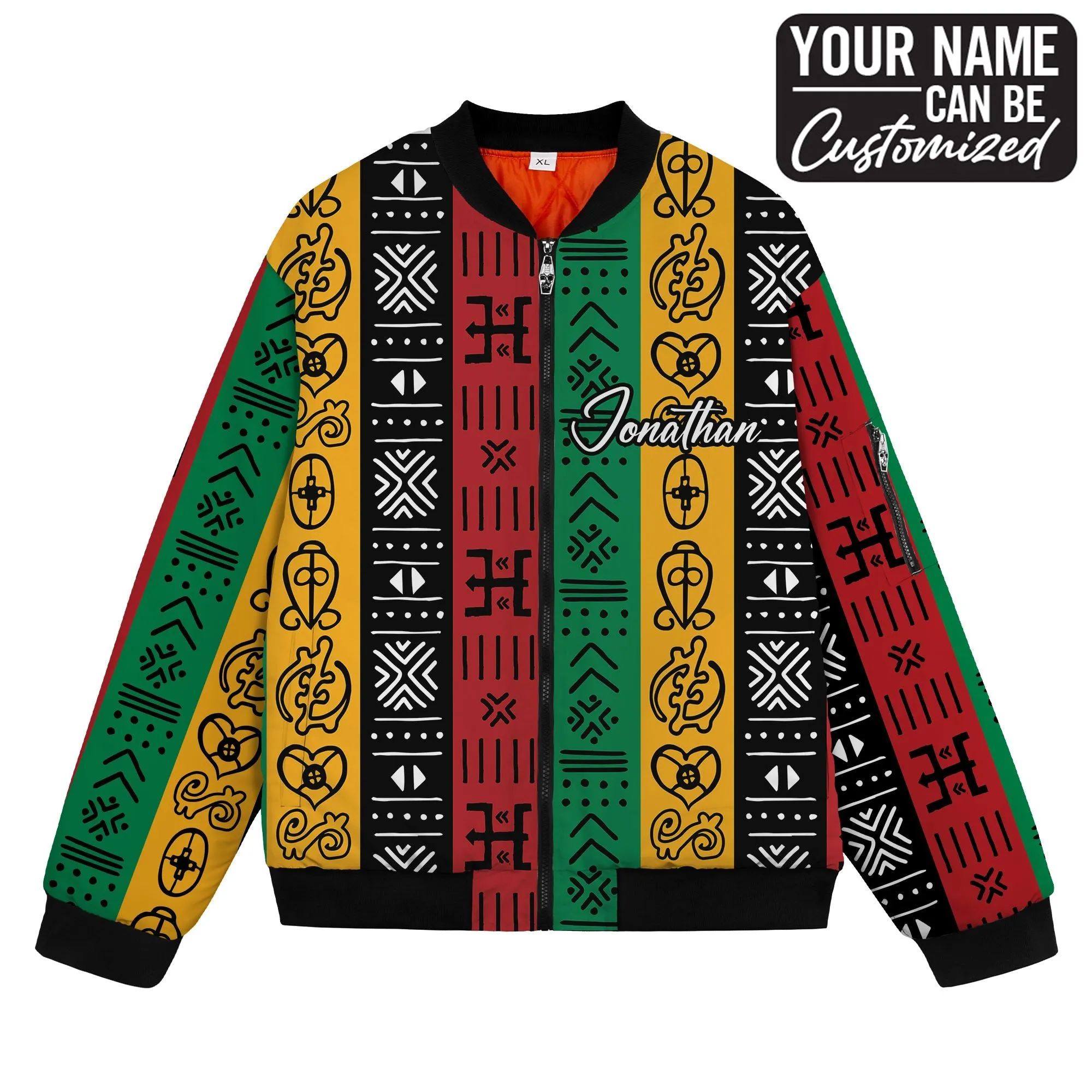 African Symbols in Pan-African Colors Bomber Jacket