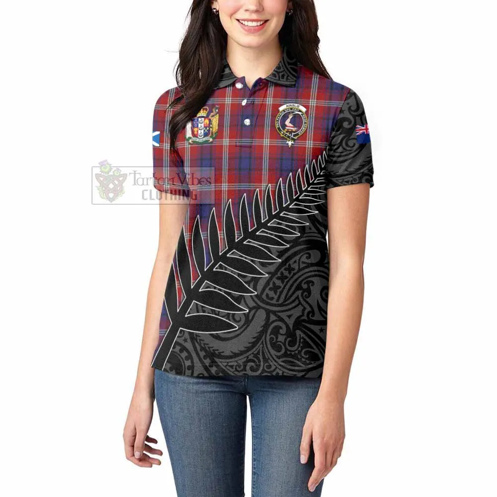 Ainslie Crest Tartan Women's Polo Shirt with New Zealand Silver Fern Half Style