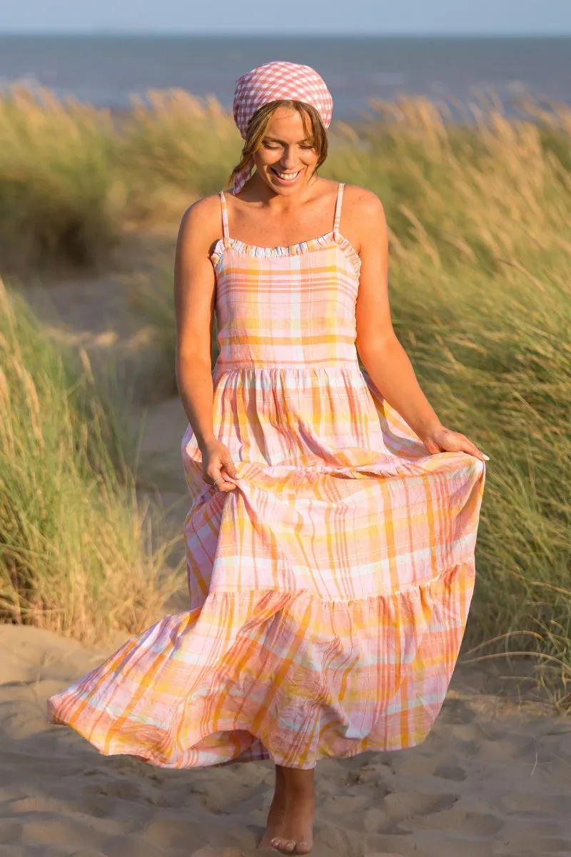 Alice Maxi Dress in Strawflower Pink Tartan