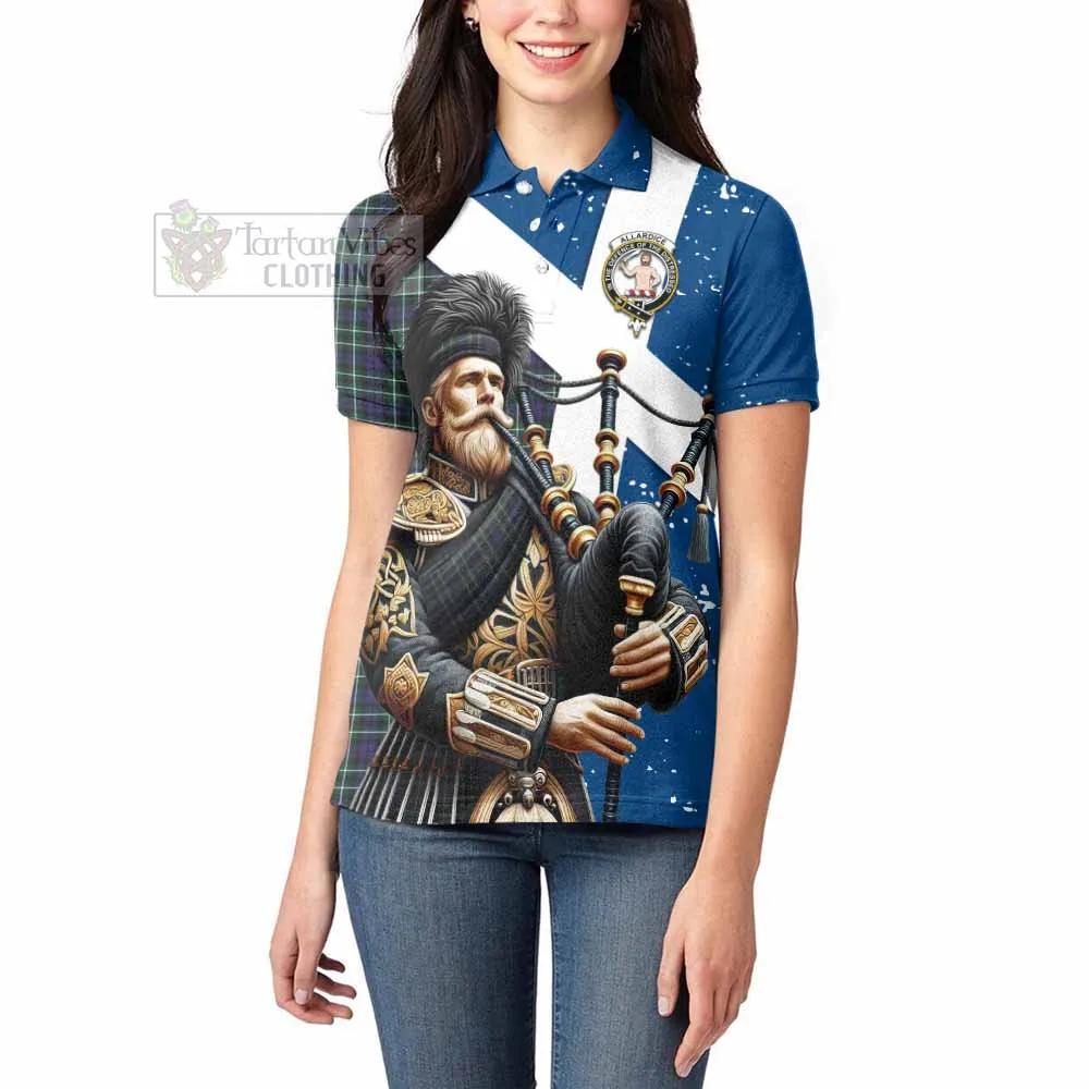 Allardice Tartan Women's Polo Shirt with Family Crest Scottish Bagpiper Vibes