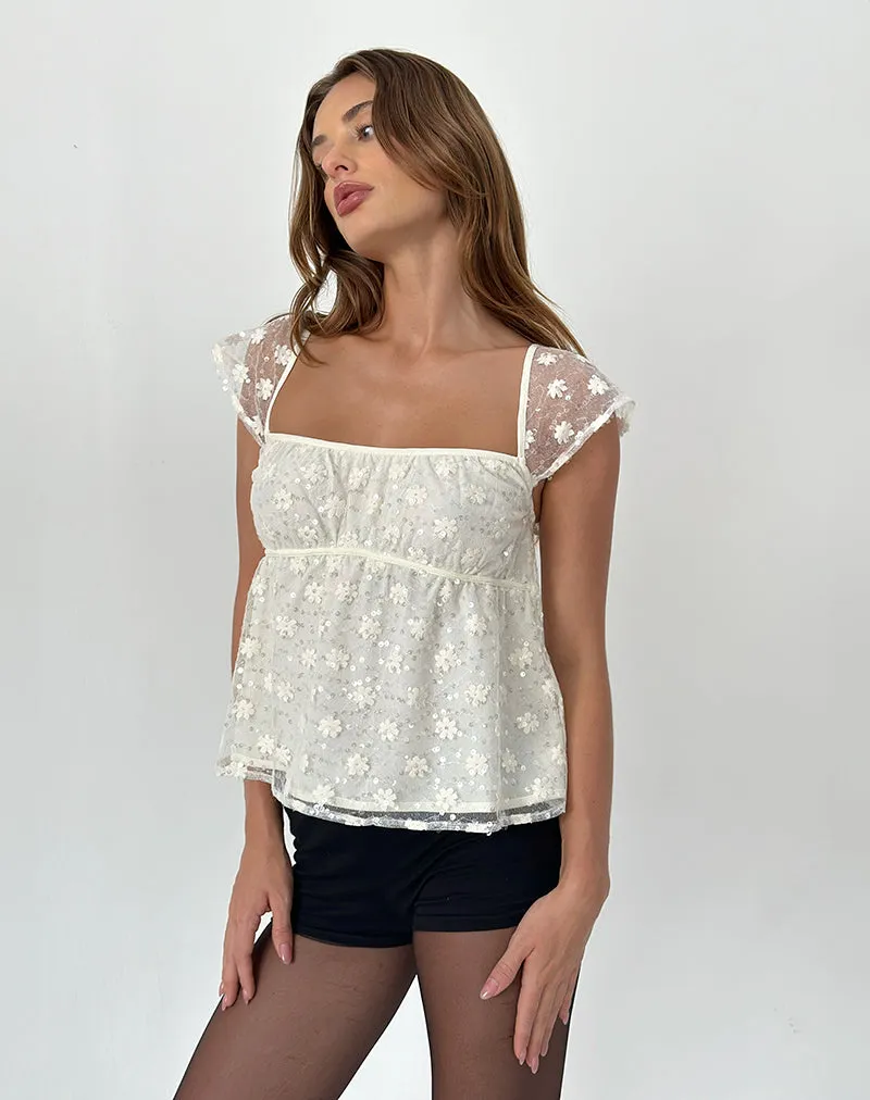 Aloysia Top in Sequin Lace Ivory