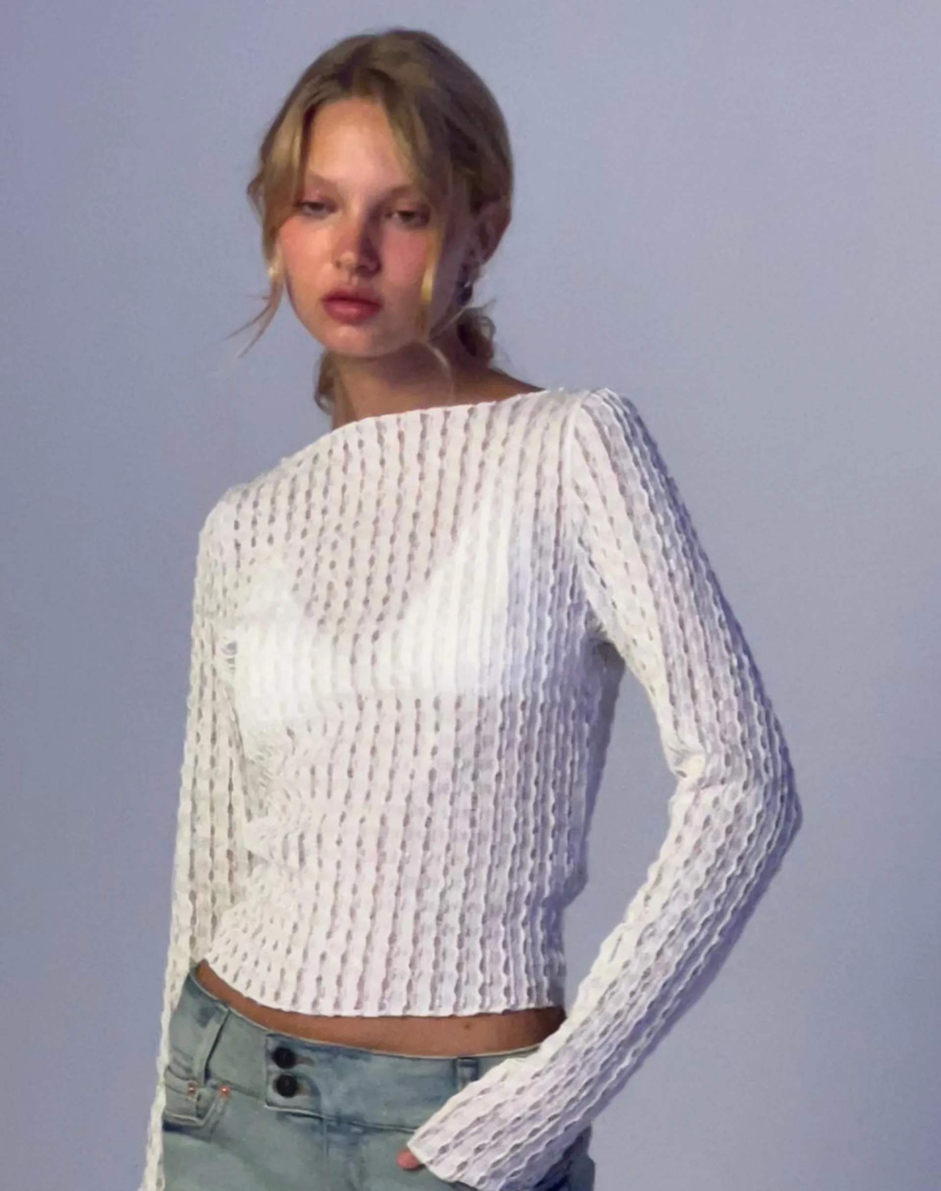 Angela Long Sleeve Top in Crinkle White