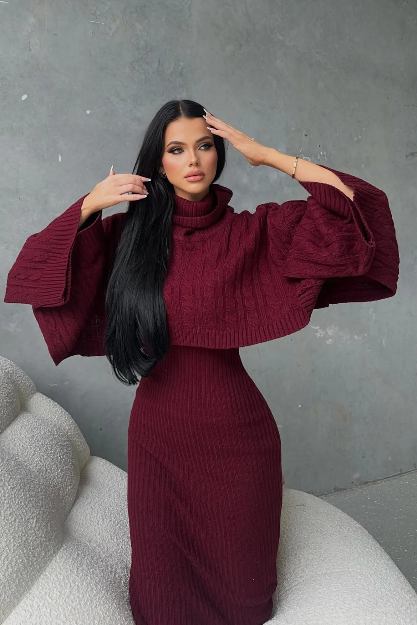 Another Day Midi Sweater Dress - Burgundy