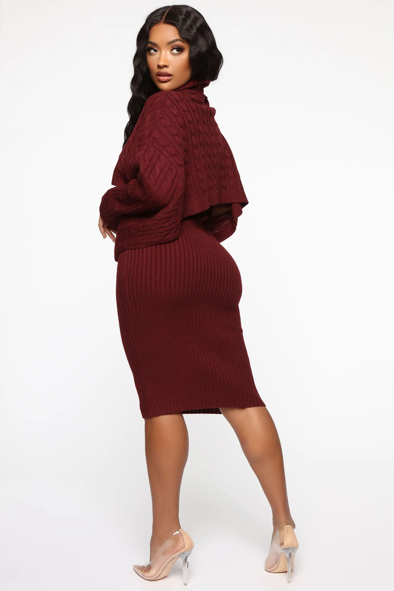 Another Day Midi Sweater Dress - Burgundy