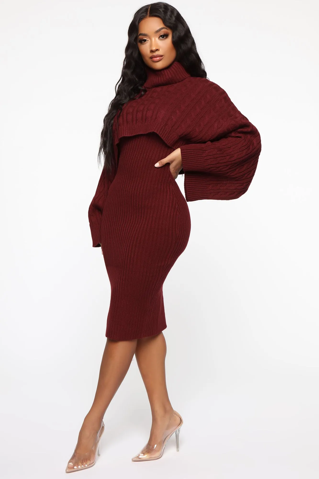 Another Day Midi Sweater Dress - Burgundy