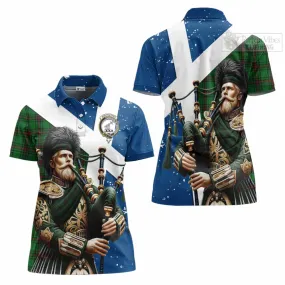 Anstruther Tartan Women's Polo Shirt with Family Crest Scottish Bagpiper Vibes