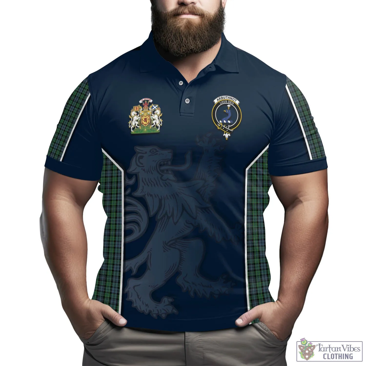 Arbuthnot Tartan Men's Polo Shirt with Family Crest and Lion Rampant Vibes Sport Style