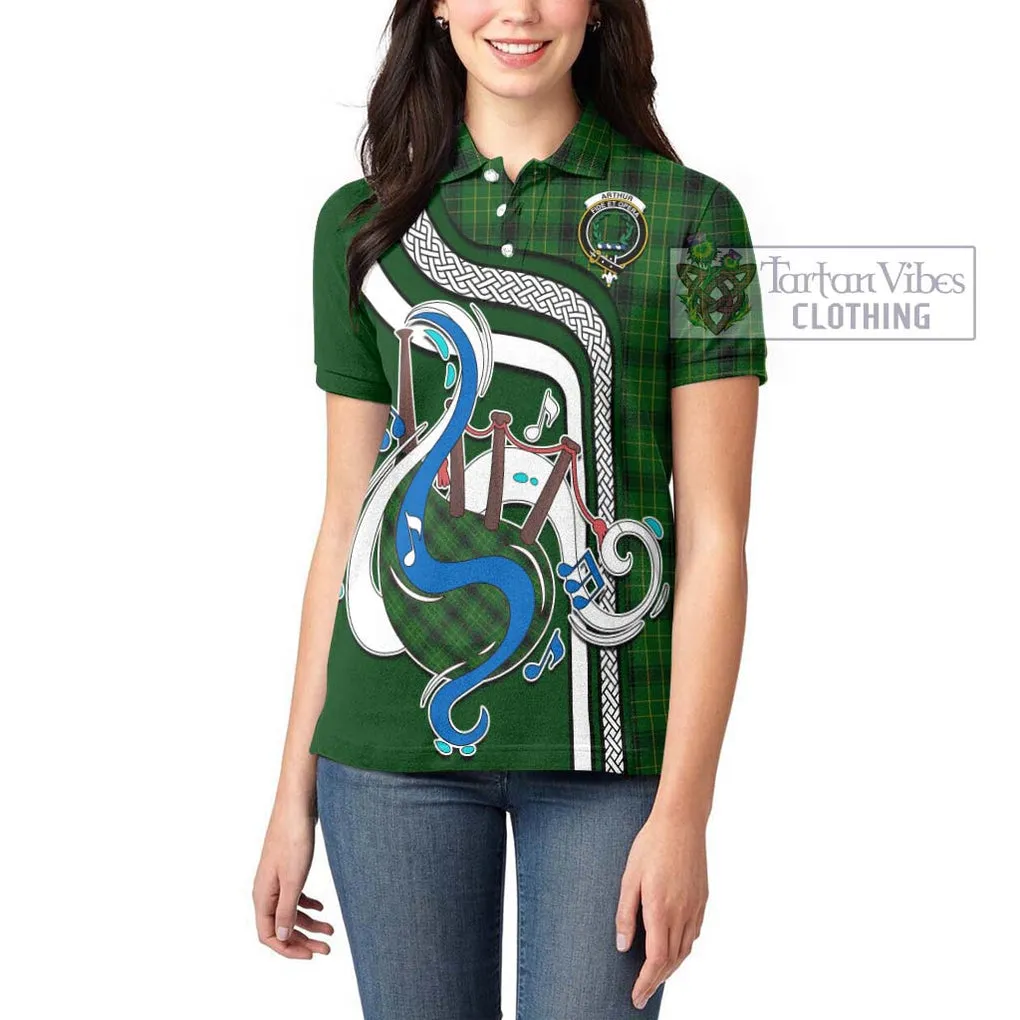 Arthur Highland Tartan Women's Polo Shirt with Epic Bagpipe Style