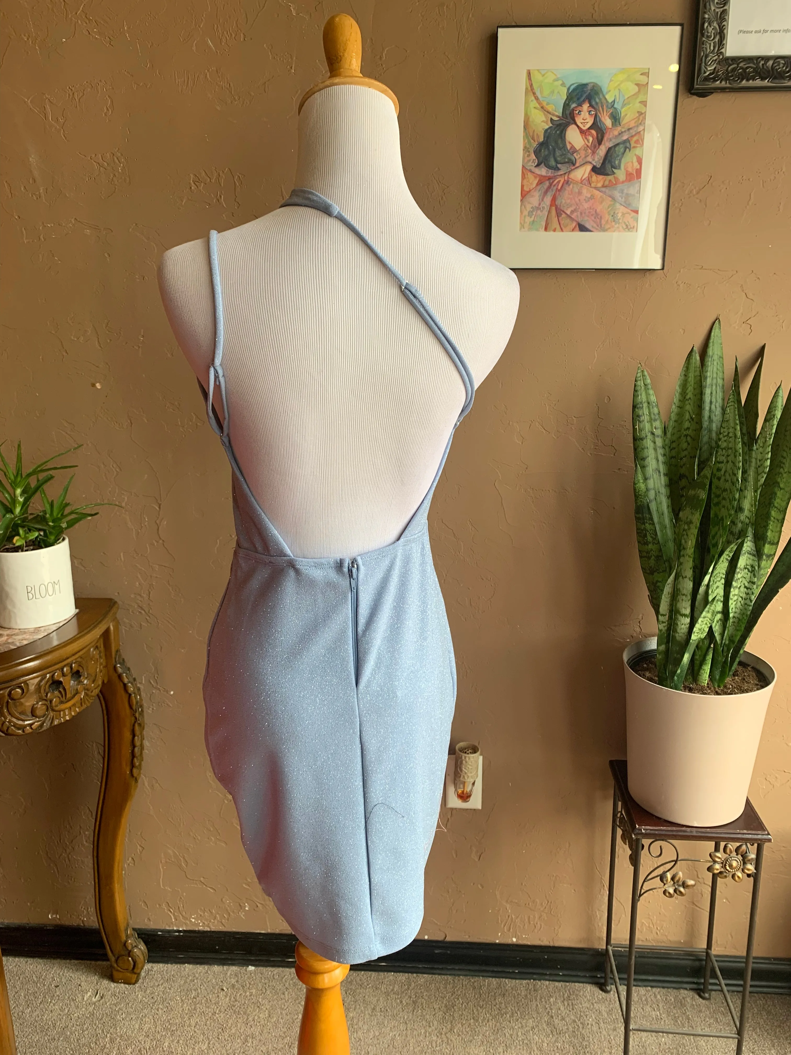 Baby Blue Glimmer Mini Cocktail Dress