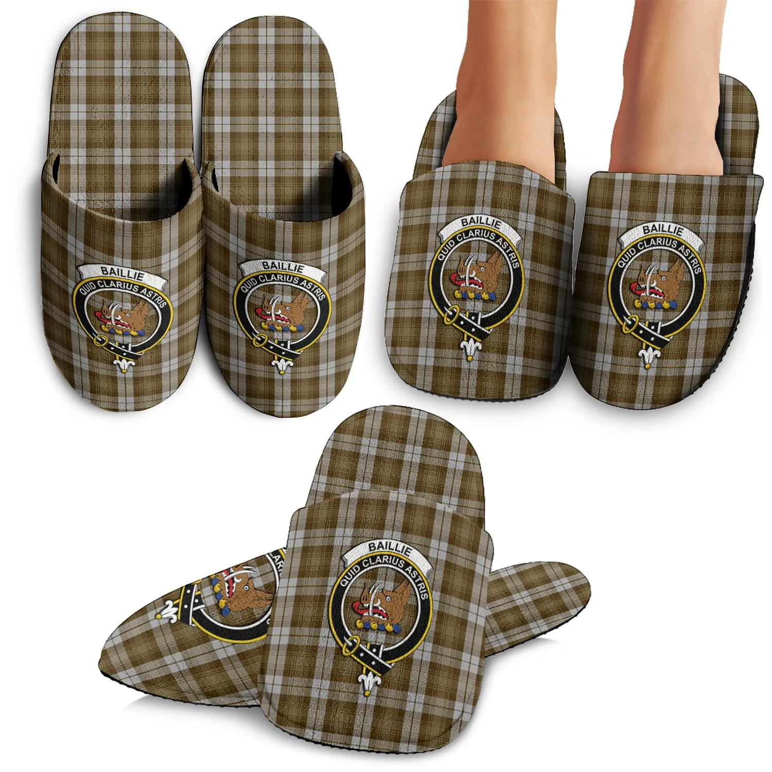 Baillie Dress Tartan Home Slippers with Family Crest