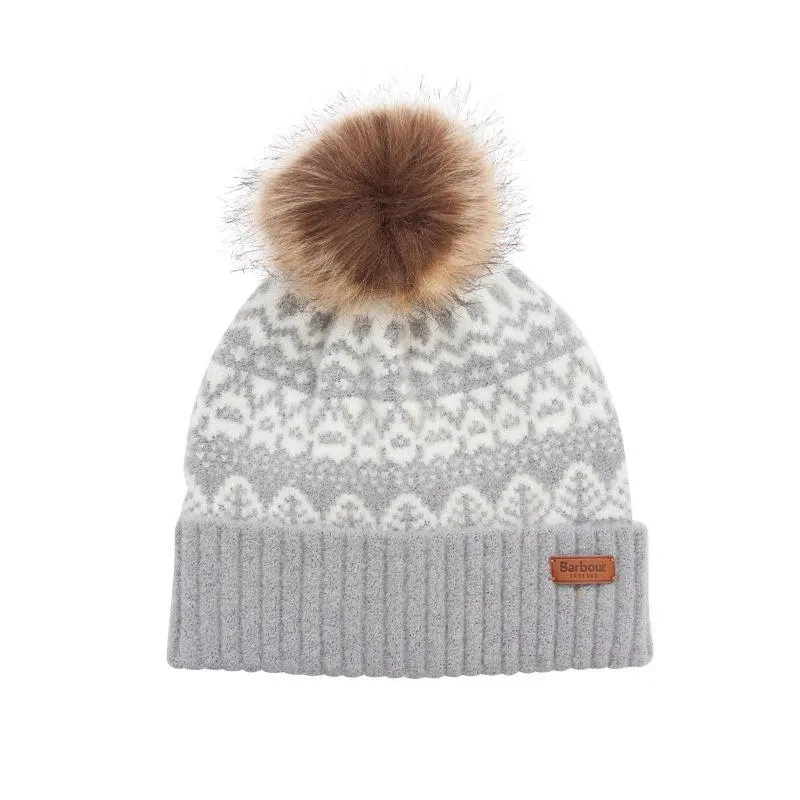 Barbour Alpine Ladies Fairisle Pom Beanie - Grey