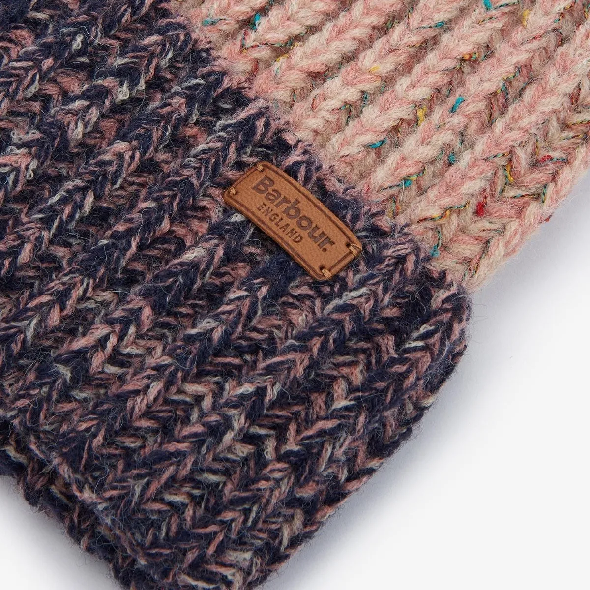 Barbour Women's Norham Beanie Hat in Pink Rust/Navy