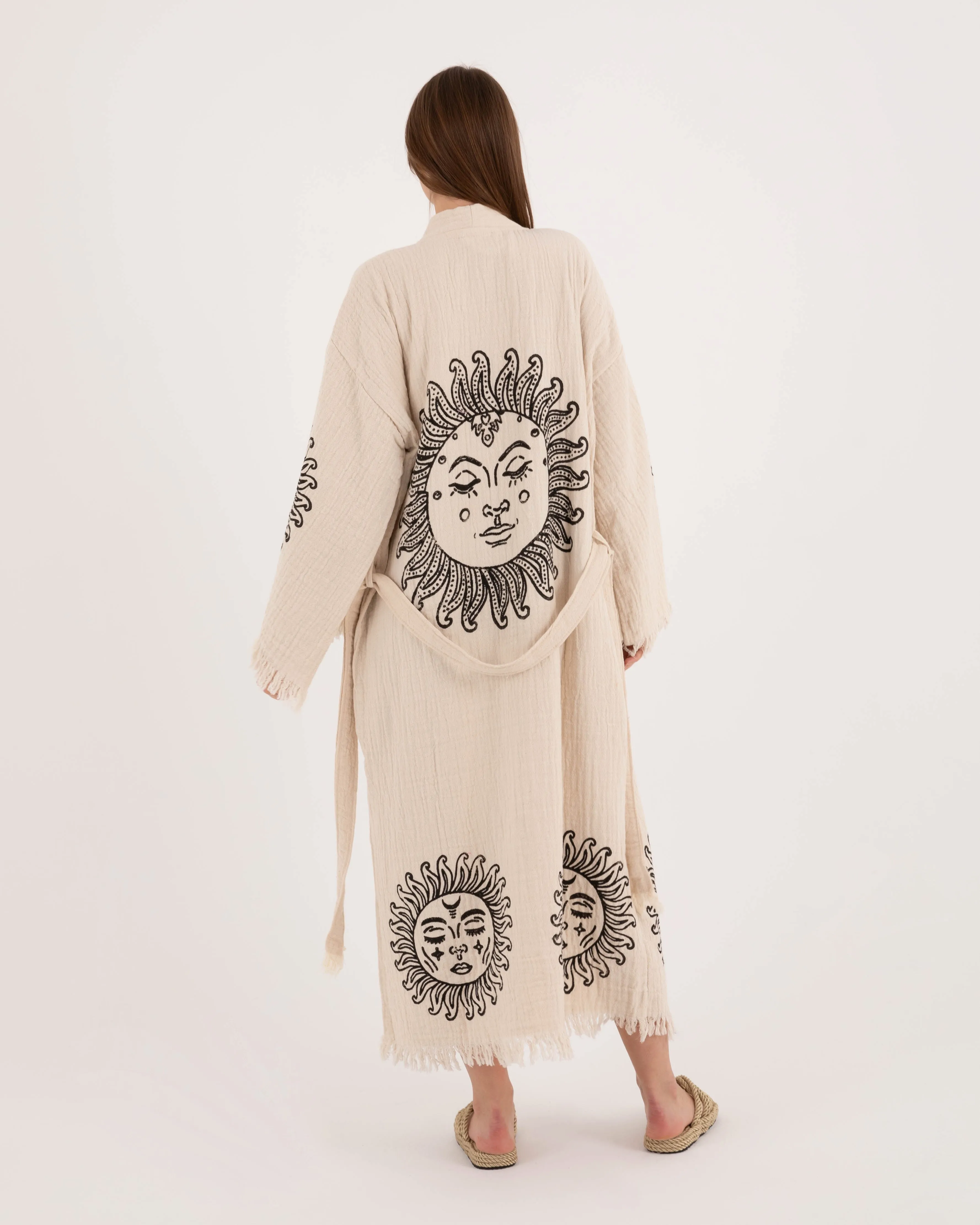 Beige Kimono with Sun God Pattern Robe