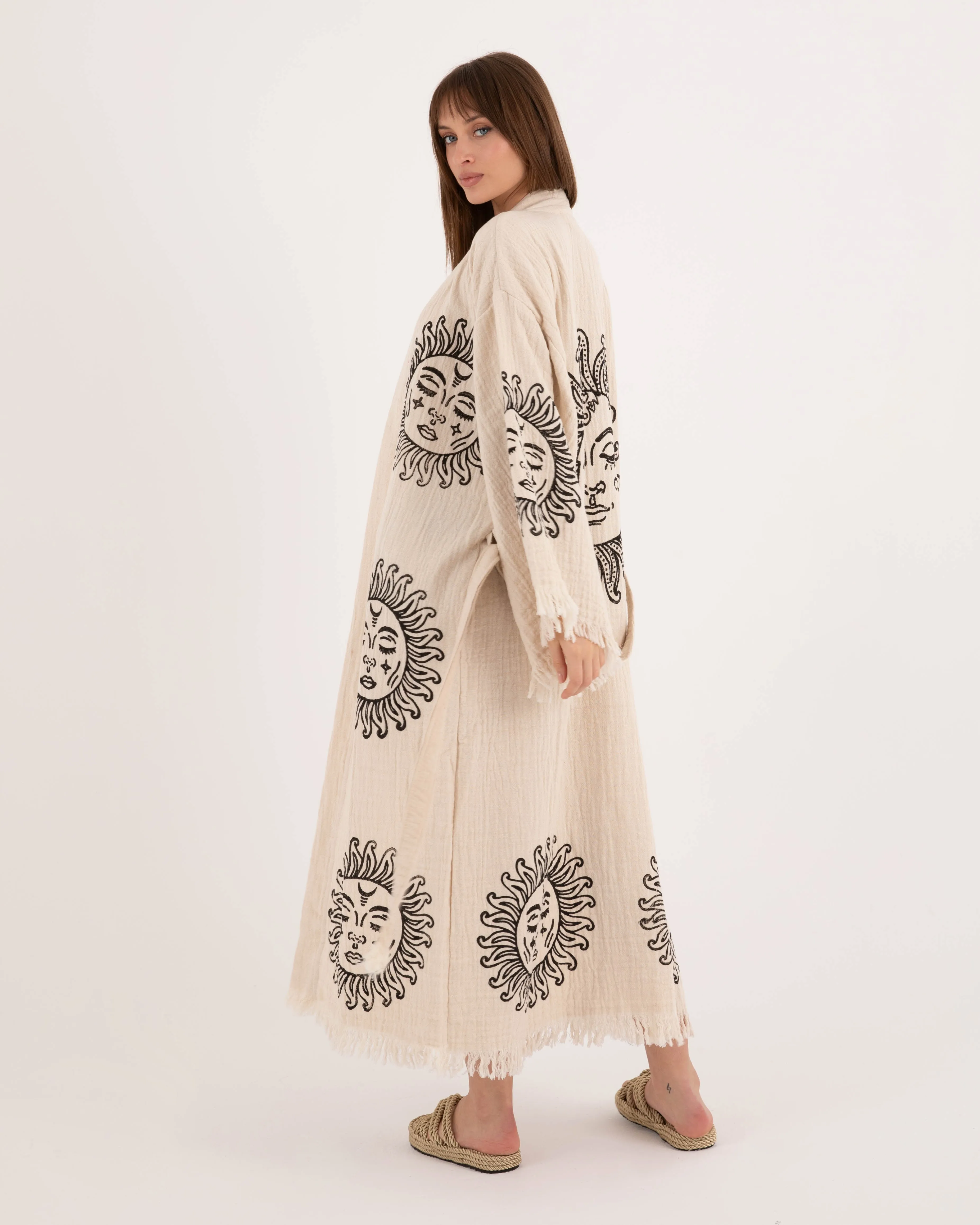 Beige Kimono with Sun God Pattern Robe