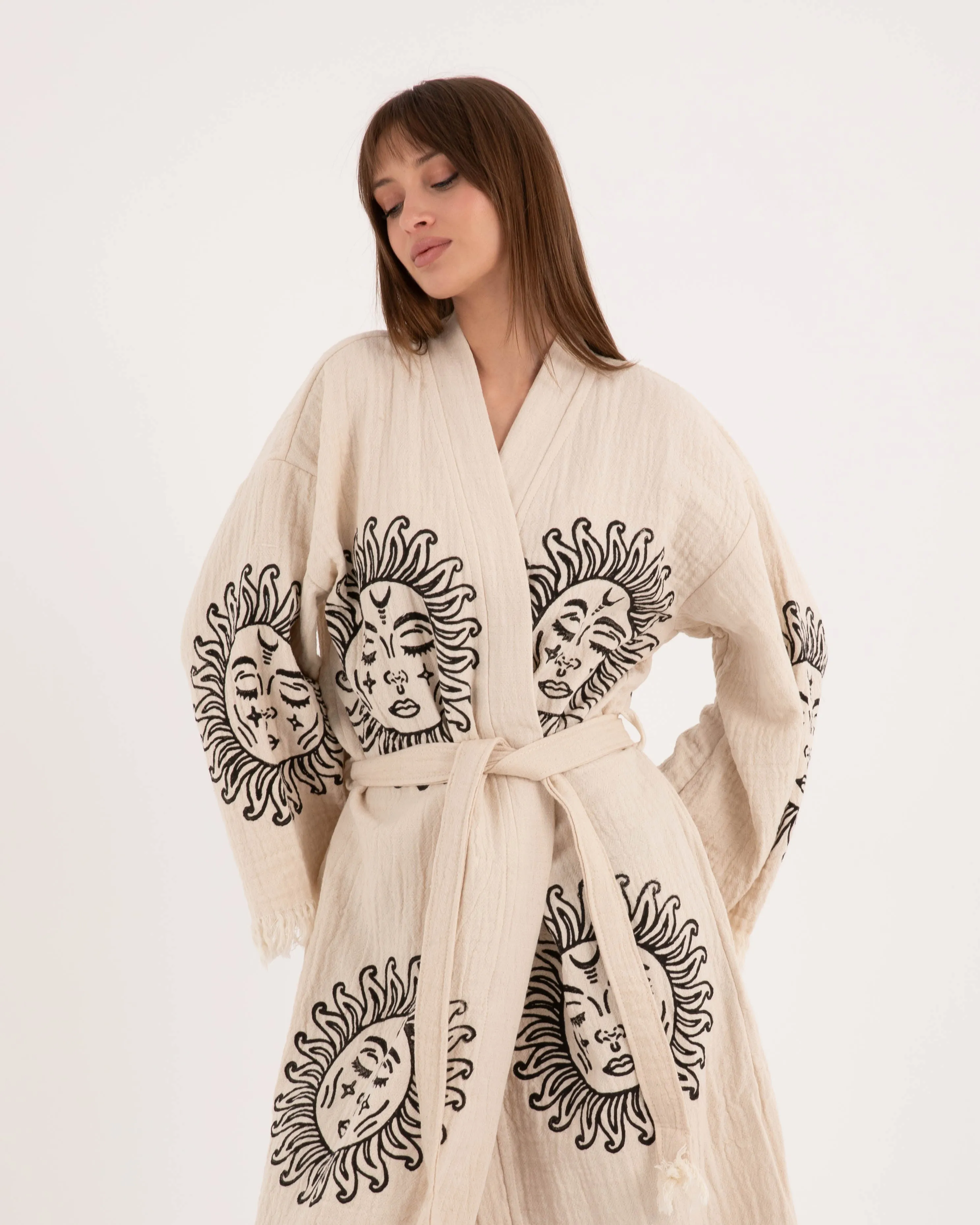 Beige Kimono with Sun God Pattern Robe