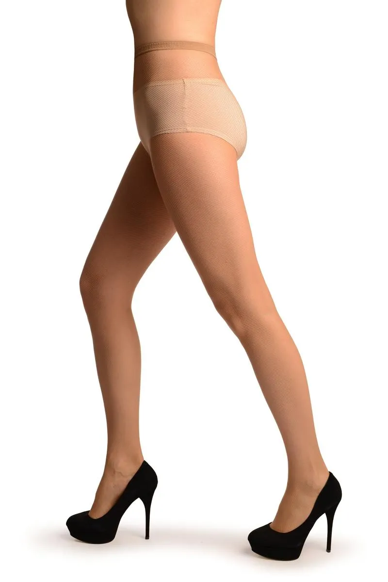 Beige Luxurious Small Mesh Fishnet Tights