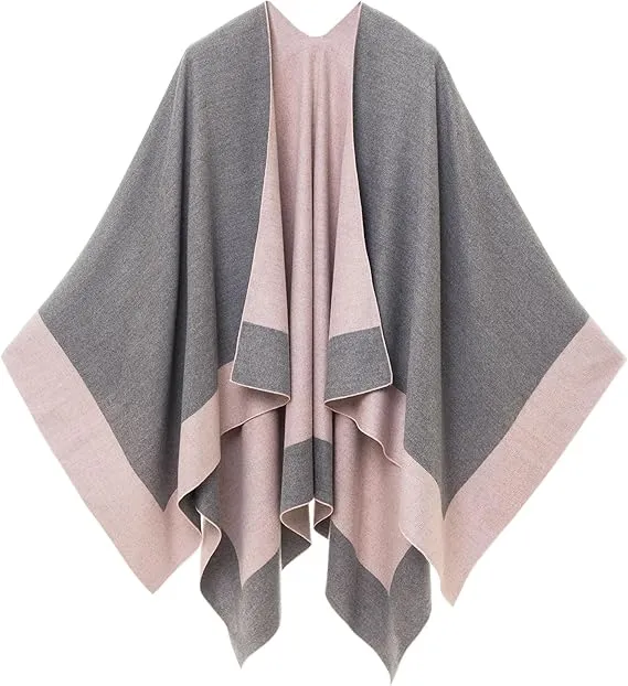 Beige-White Luxurious Knit Sweater Poncho Cardigan