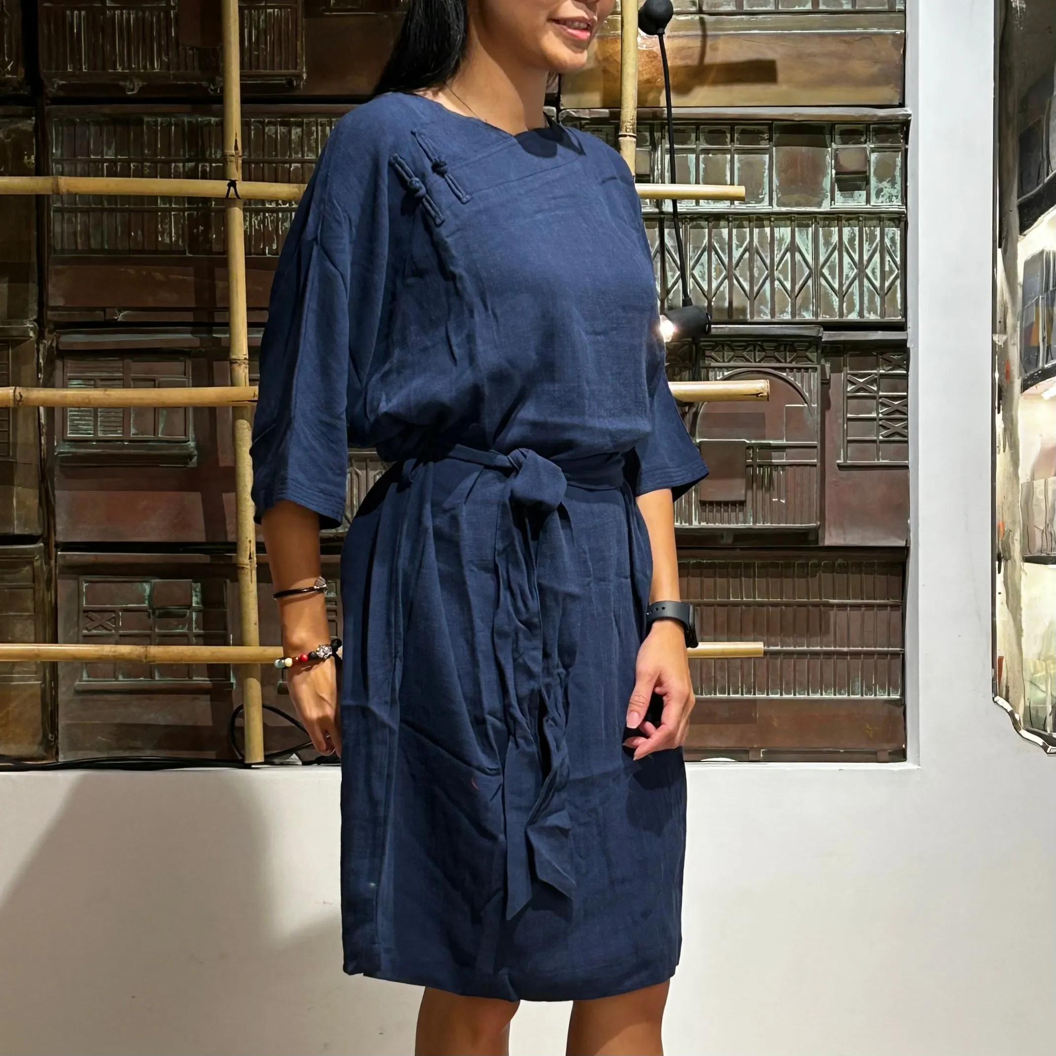 Belted Sack Dress, Denim Blue