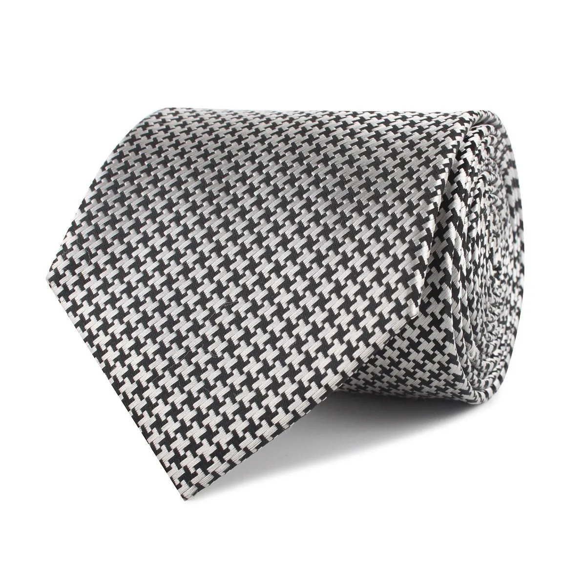 Black & Silver Houndstooth Pattern Necktie