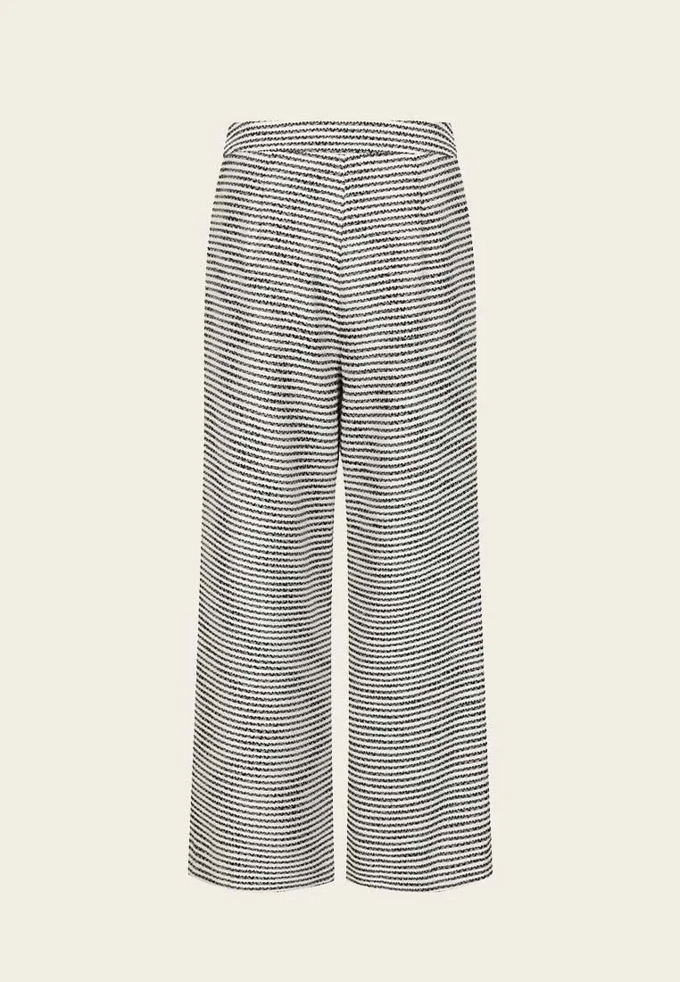 Black And White Stripes Ankle-Length Tweed Trousers