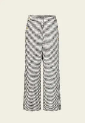 Black And White Stripes Ankle-Length Tweed Trousers