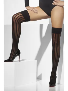 Black Sheer Hold-Ups With Vertical Stripes