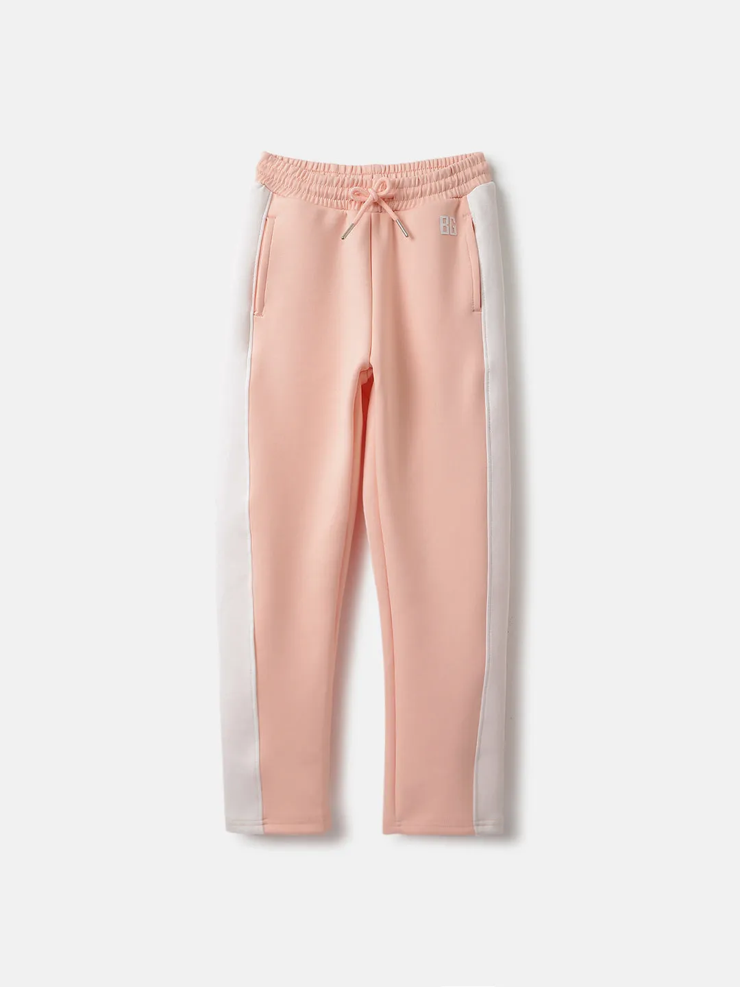 Blue Giraffe Girls Peach Color-blocked Regular Fit Mid-Rise Sweatpant