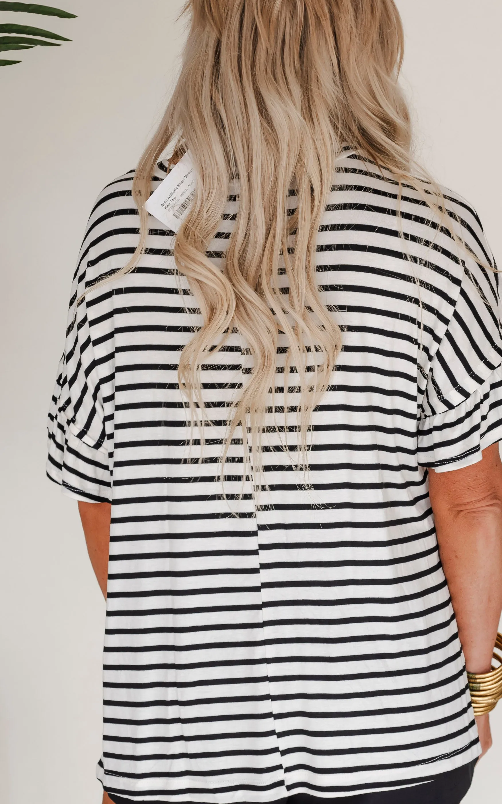 Bold Attitude Short Sleeve Striped Knit Top