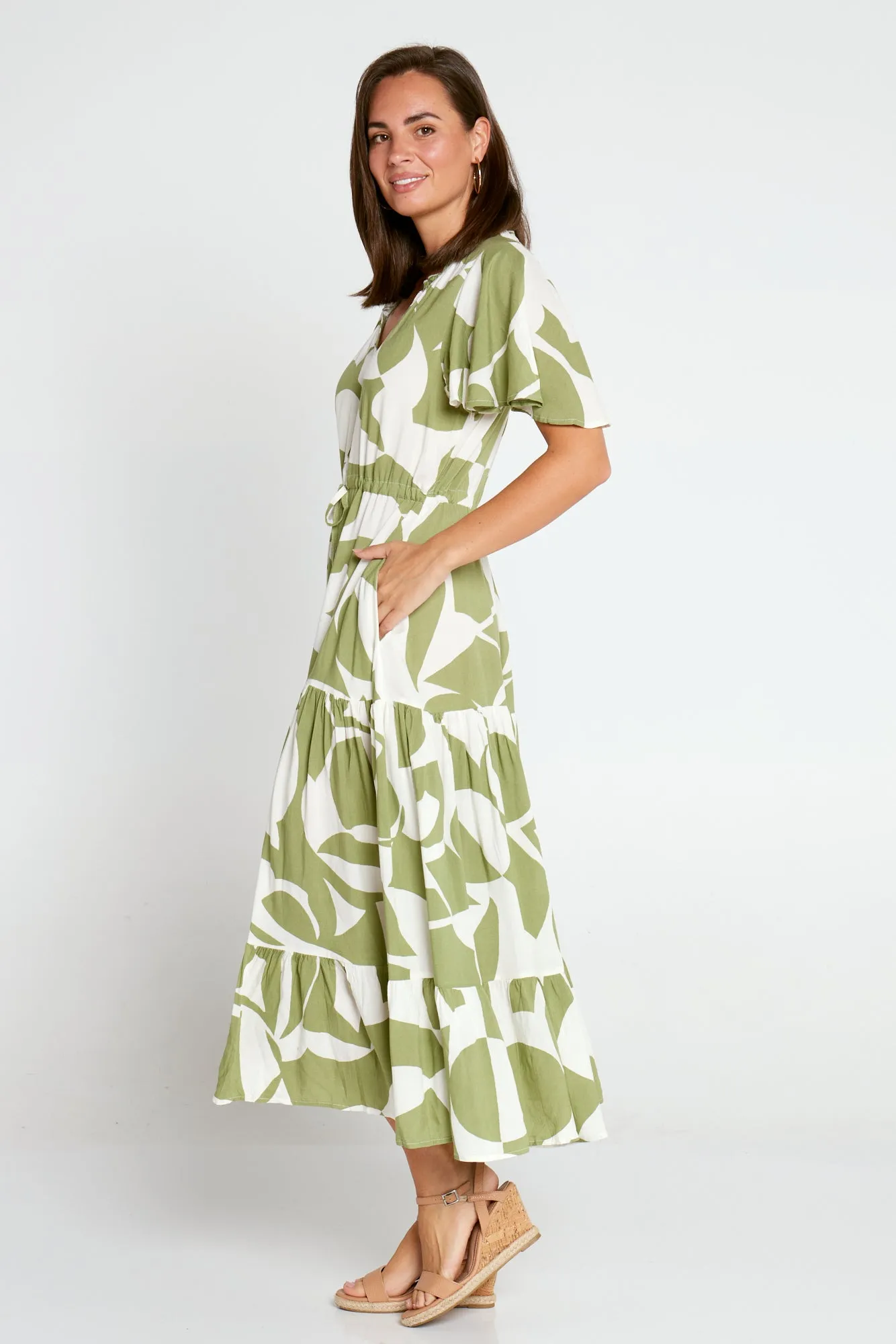 Briony Dress - Soft Khaki/Print