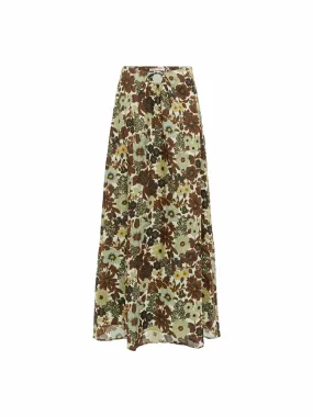 Brown floral print maxi skirt