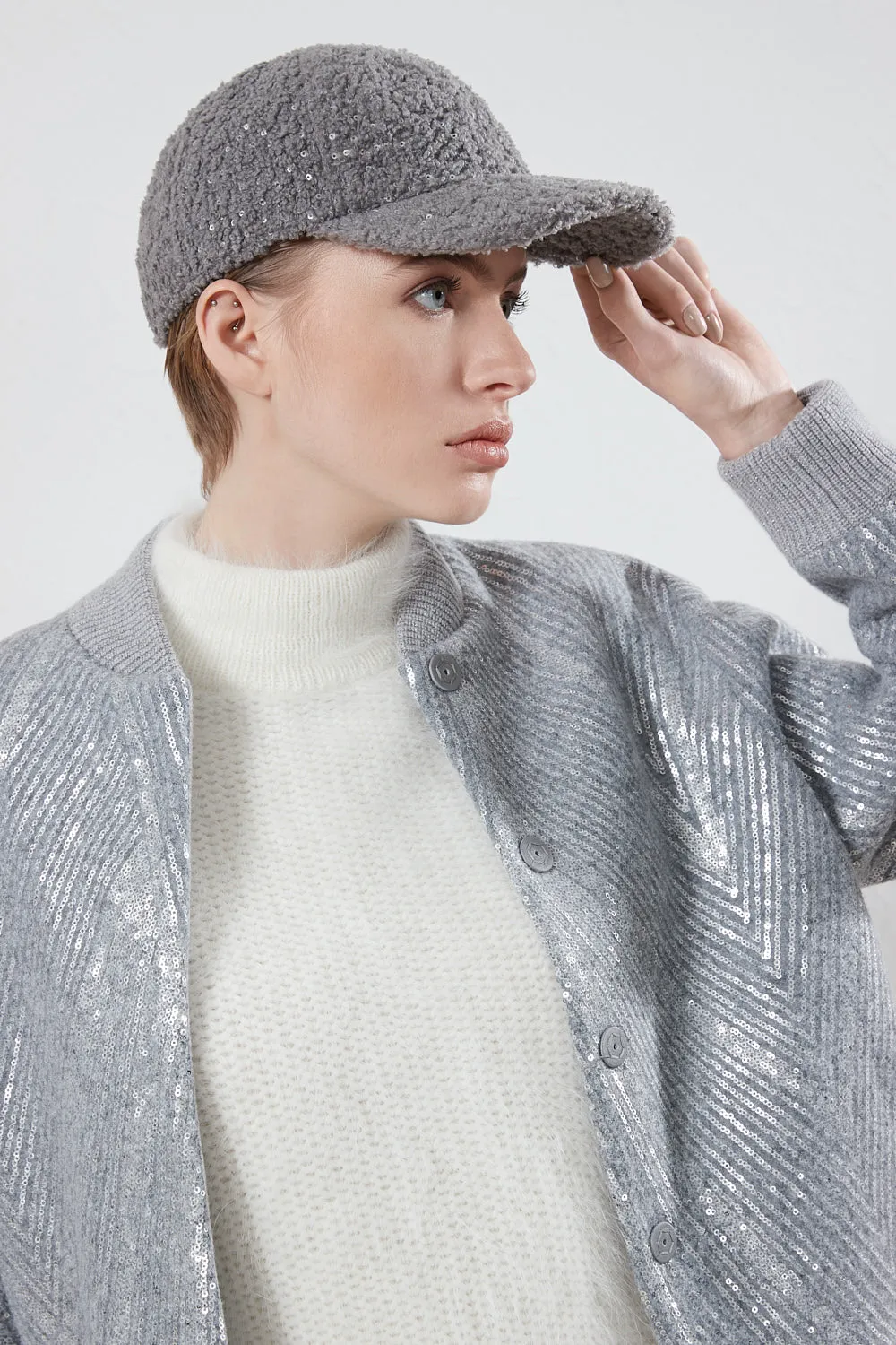 Brushed wool jacket with sequin embroidery