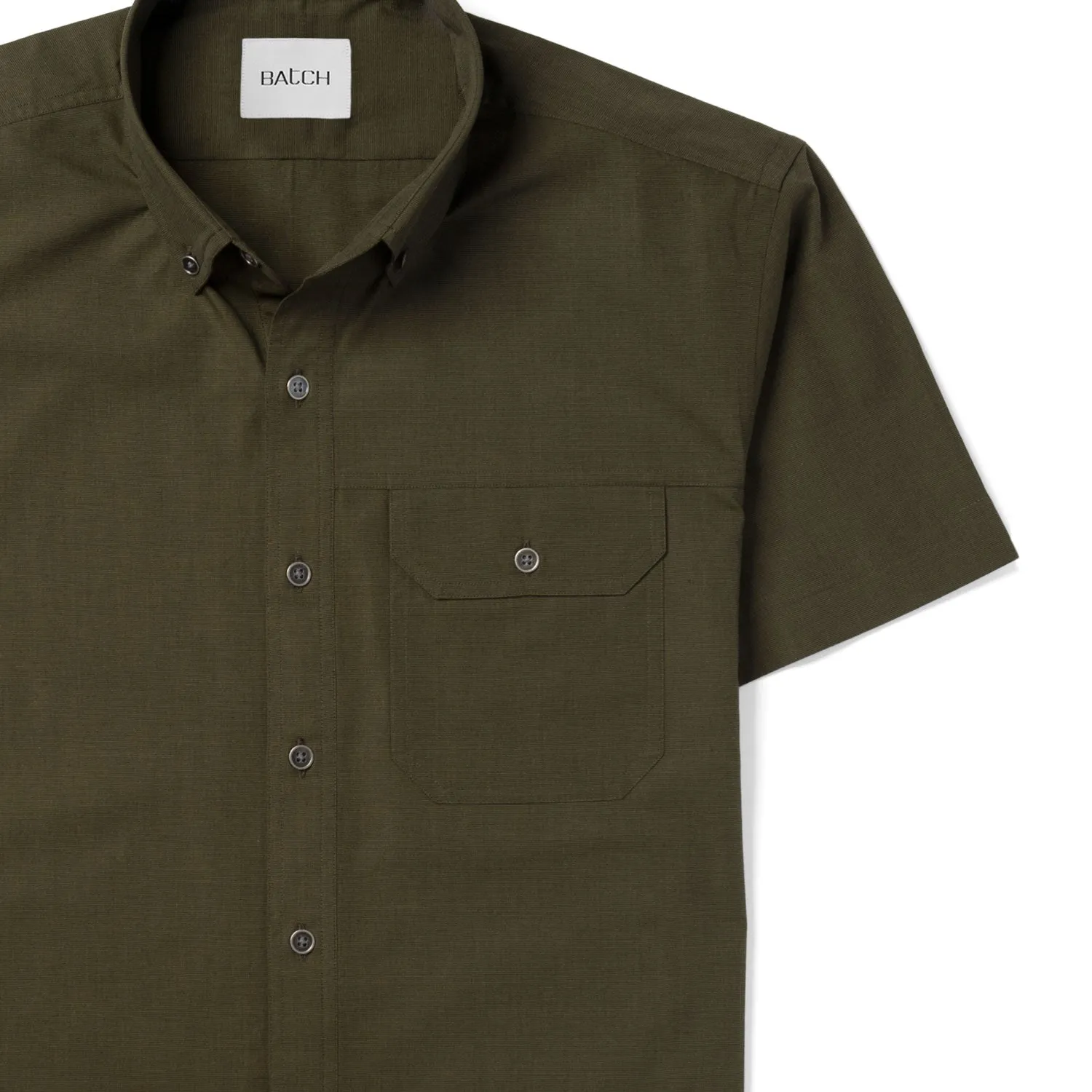 Builder Short Sleeve Casual Shirt – Olive Green Cotton End-on-end