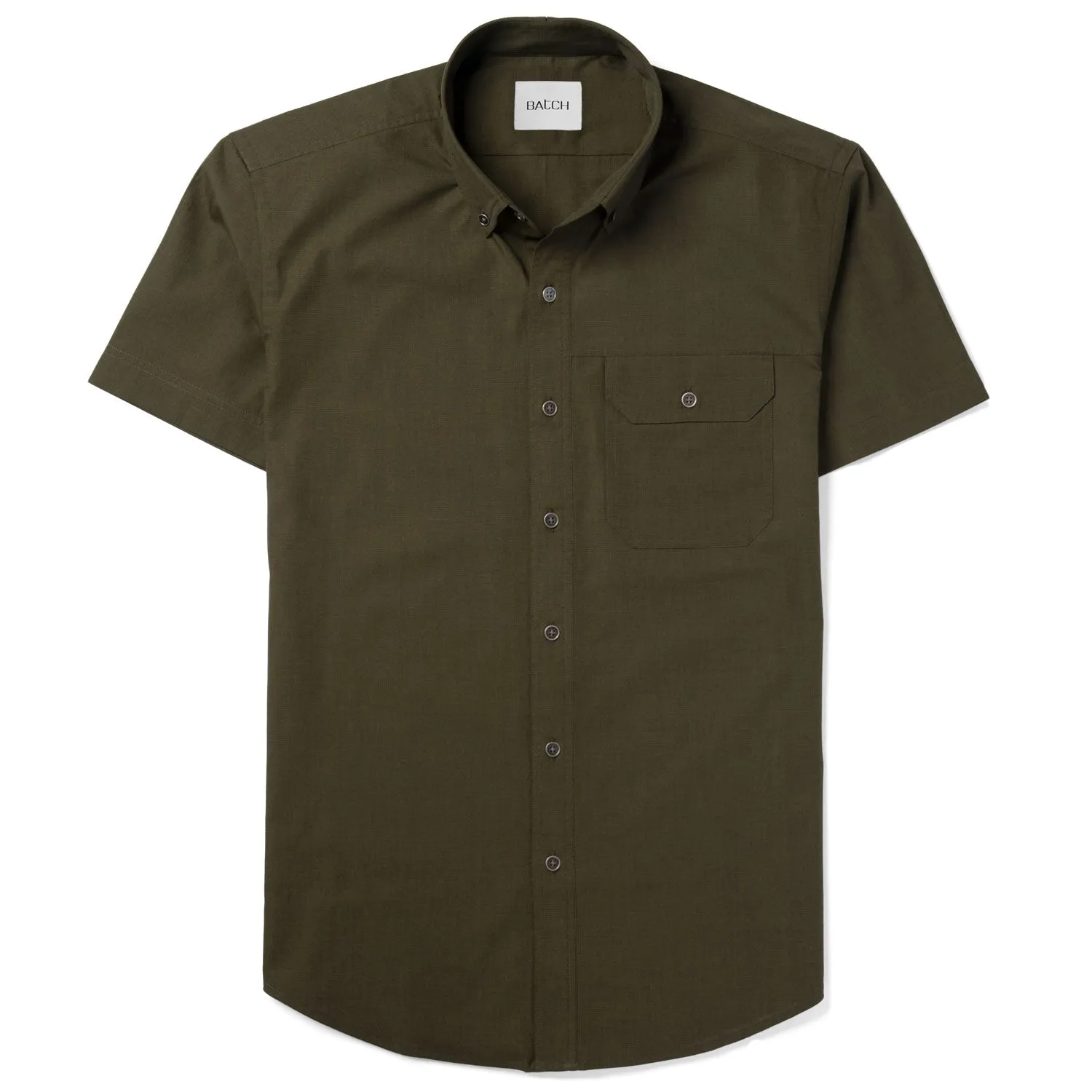 Builder Short Sleeve Casual Shirt – Olive Green Cotton End-on-end