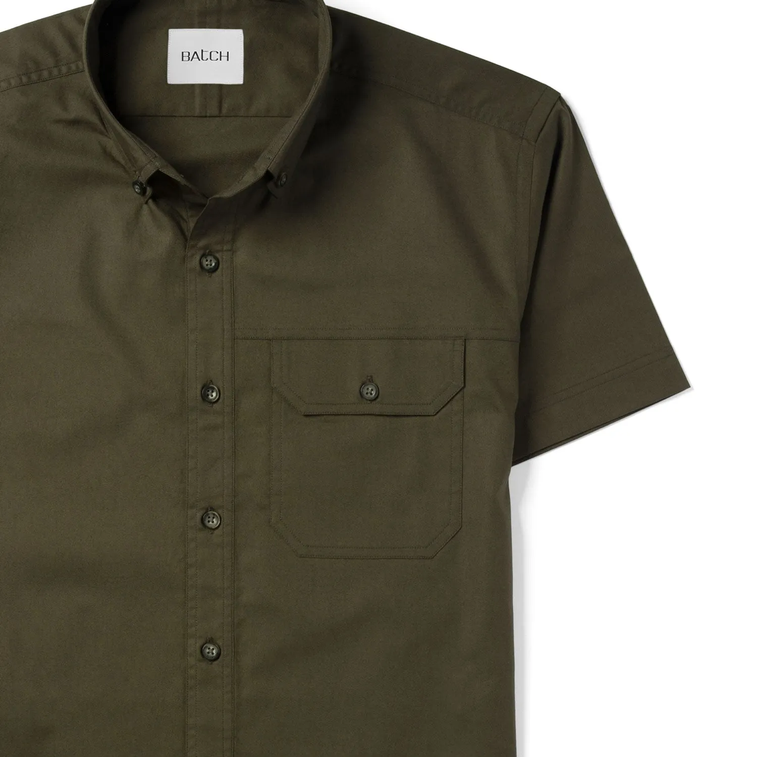 Builder Short Sleeve Casual Shirt – Olive Green Oxford