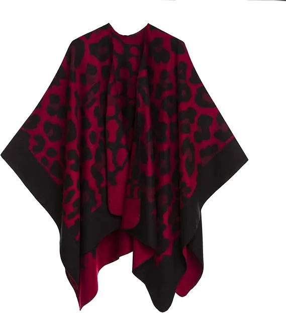 Burgundy Luxurious Knit Sweater Poncho Cardigan