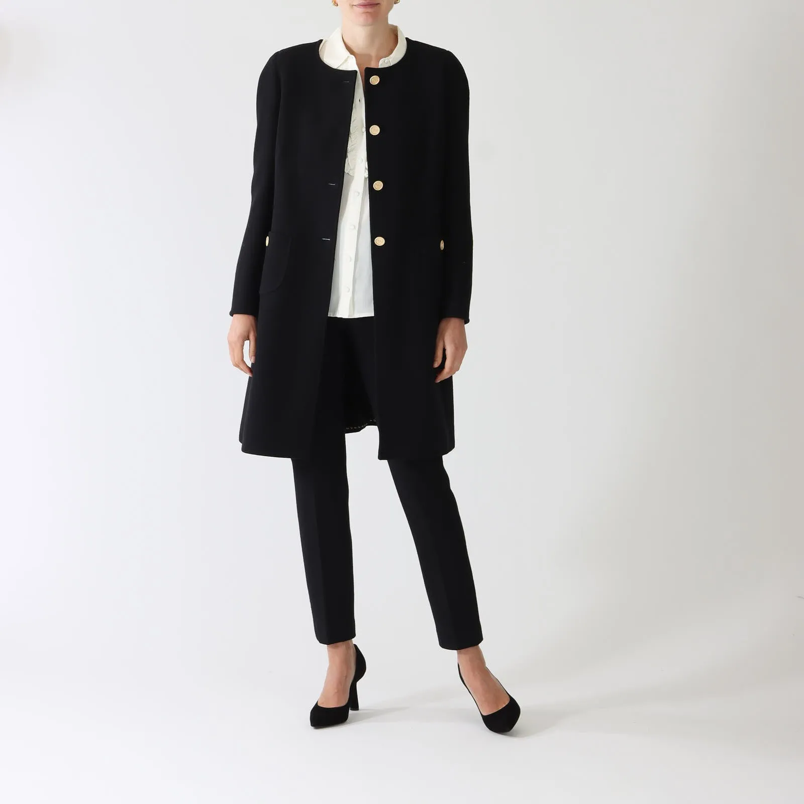 Carden Noir Pure Wool Coat With Gold Buttons