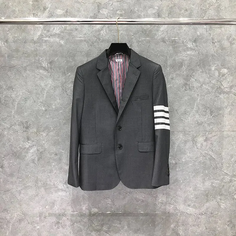 Casual Black Suit Jacket With Stripes On Sleeves