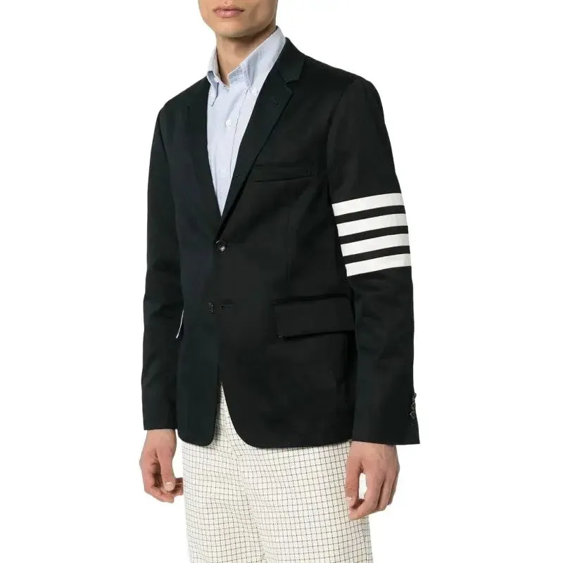 Casual Black Suit Jacket With Stripes On Sleeves