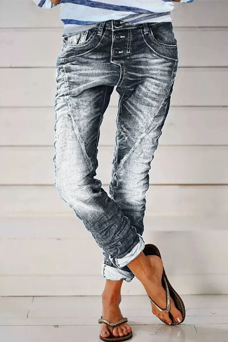 Casual Street Solid Make Old Patchwork High Waist Denim Jeans