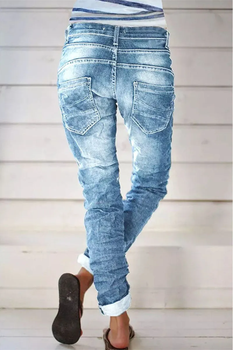 Casual Street Solid Make Old Patchwork High Waist Denim Jeans