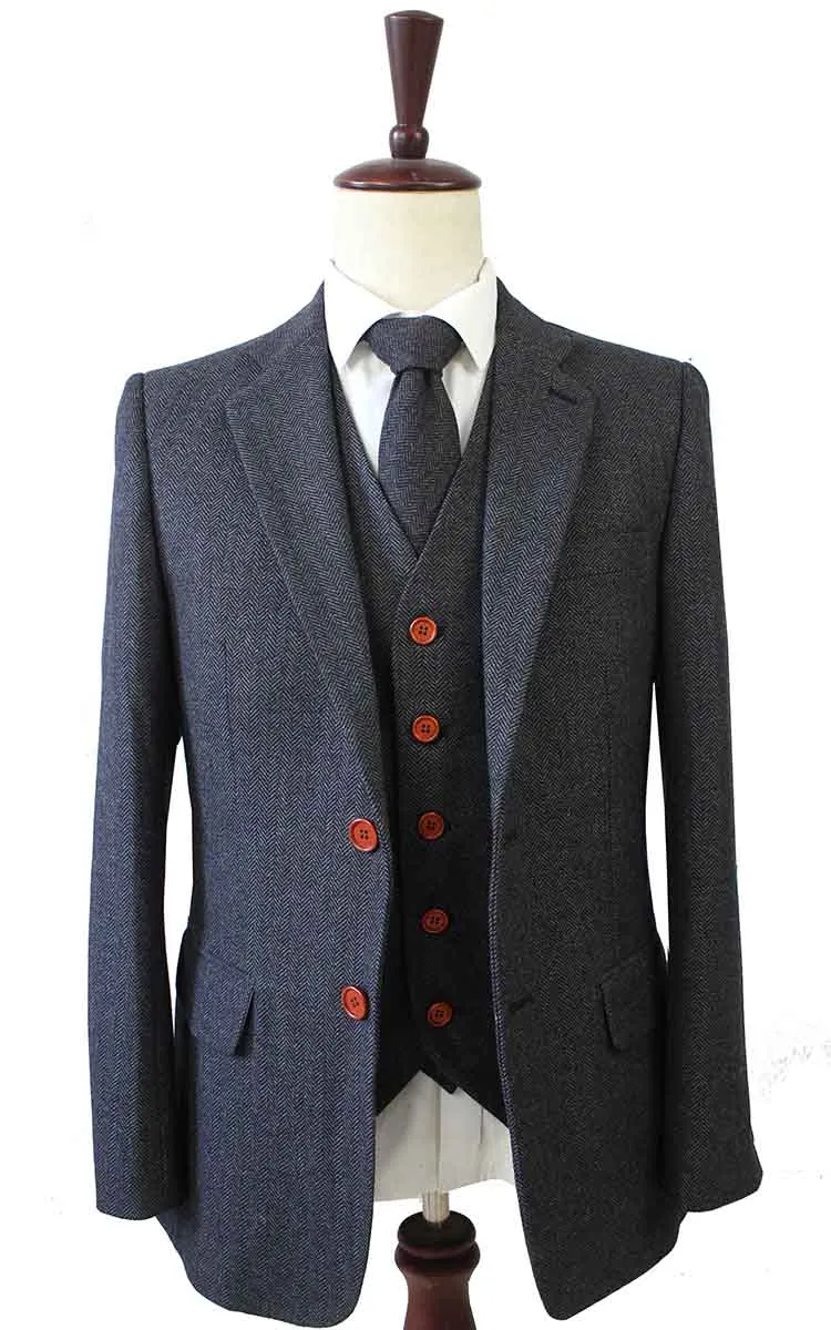 CHARCOAL HERRINGBONE TWEED 3 PIECE SUIT