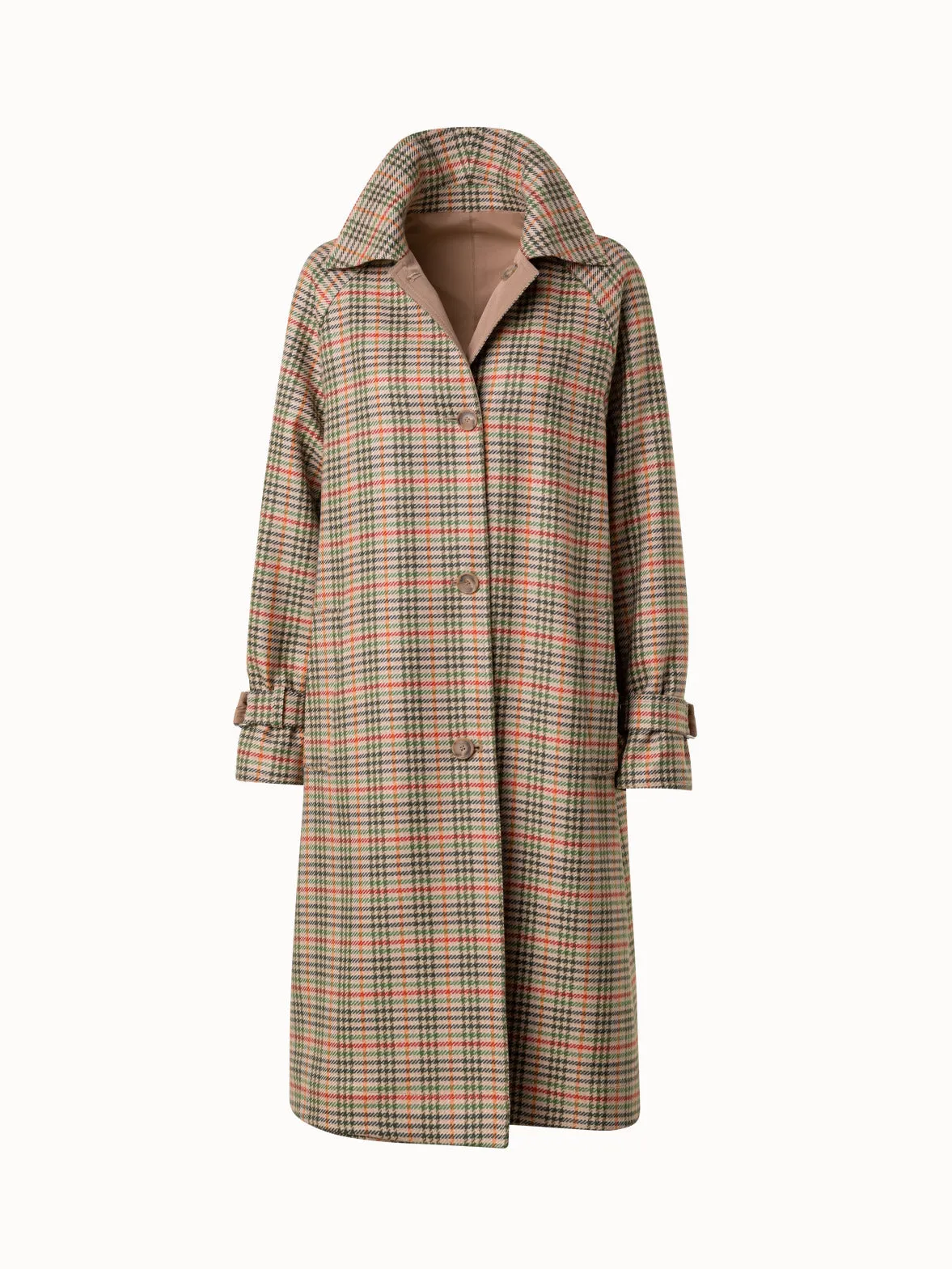 Checked Wool Stretch Flannel and Silk Taffeta Coat