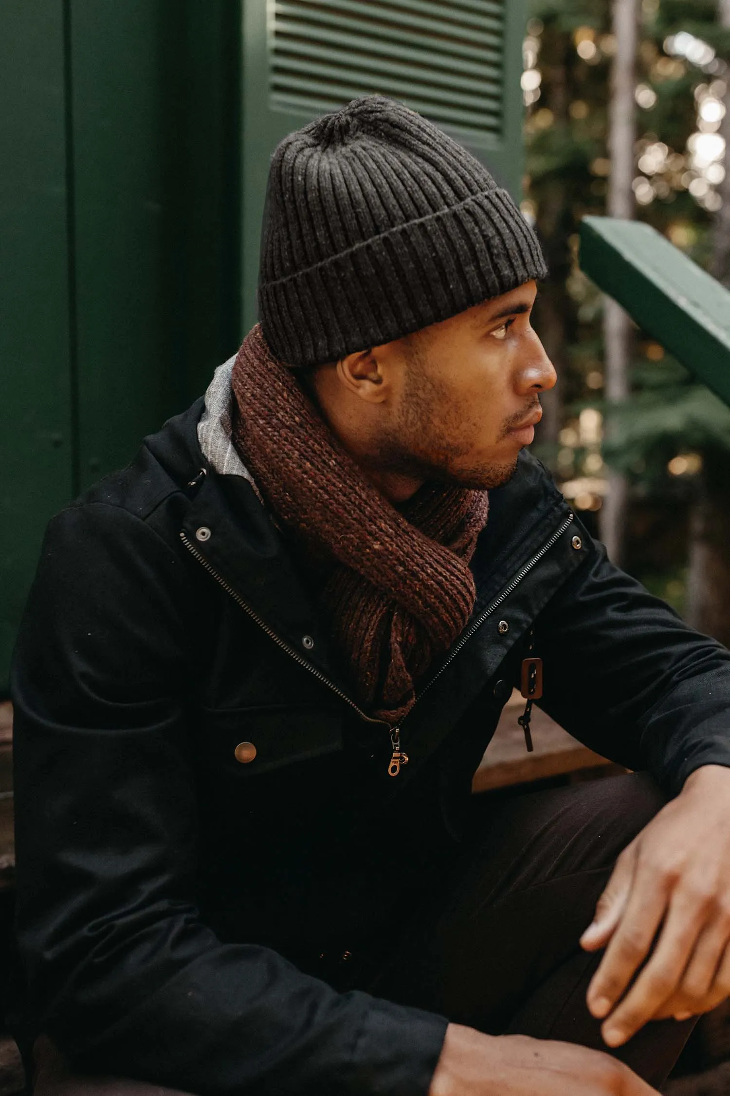 Chunky Ribbed Beanie / Charcoal Donegal