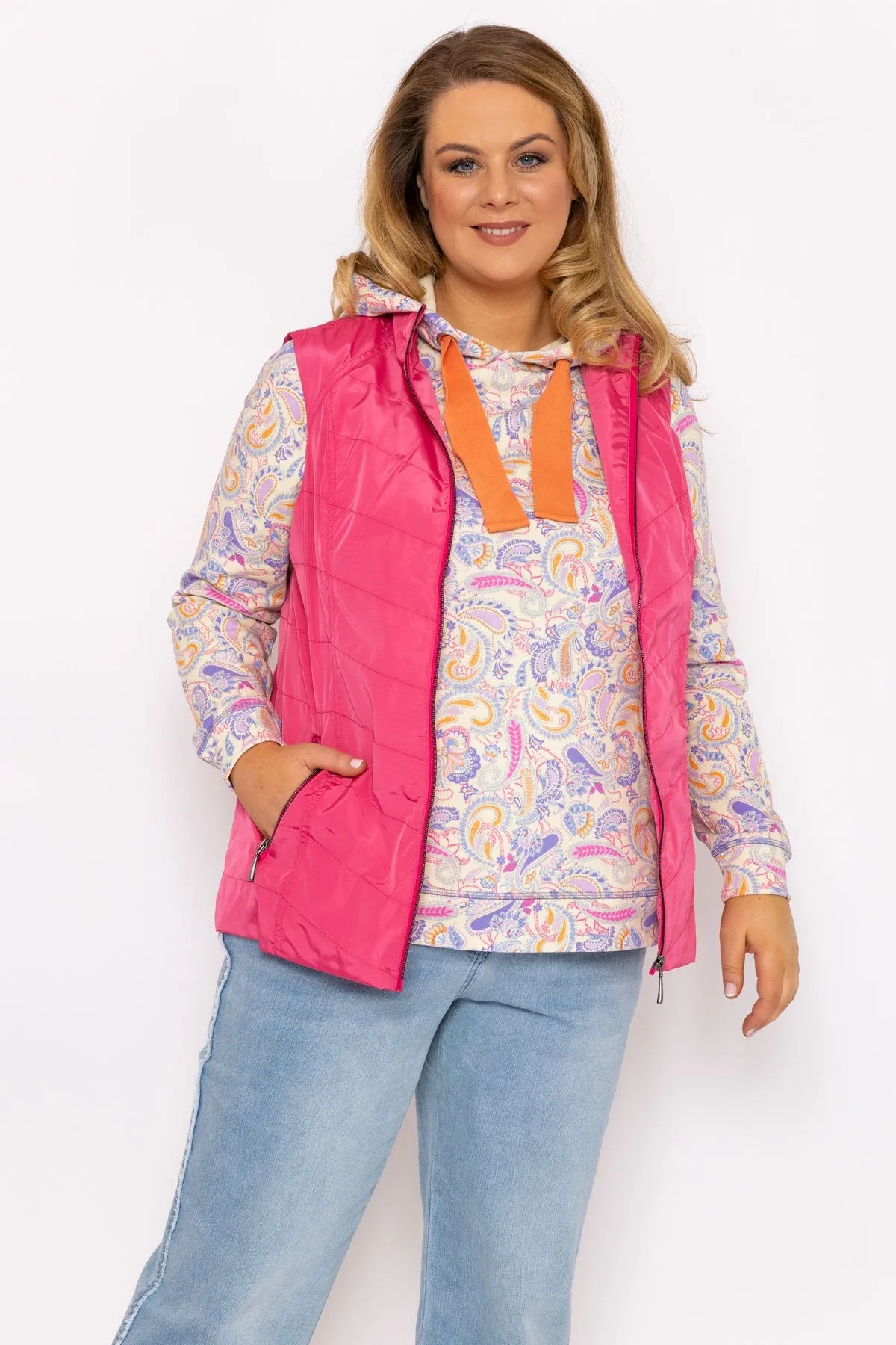 Classic Fit Decorative Seam Gilet in Pink