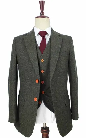 CLASSIC GREEN BARLEYCORN TWEED 3 PIECE SUIT